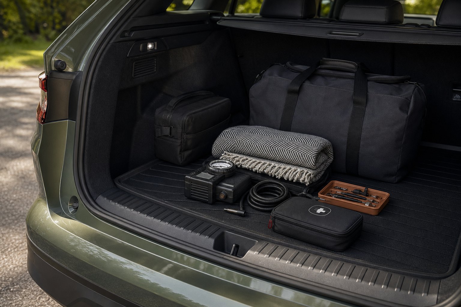 Car trunk with road set